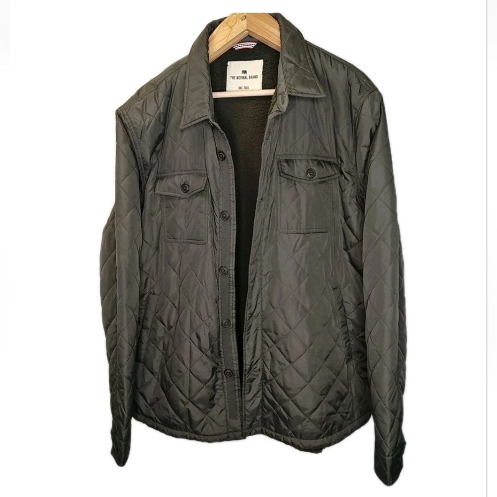 Normal Quilted Shacket Chore Jacket 2X Tall Earth Green Sherpa Lined Button
